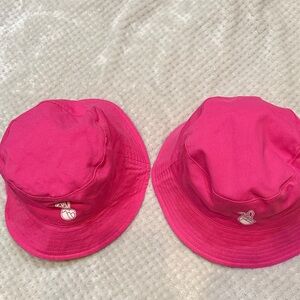 Set of 2 pink adults reversible Orange Hawaiian Patterned Bucket Hats